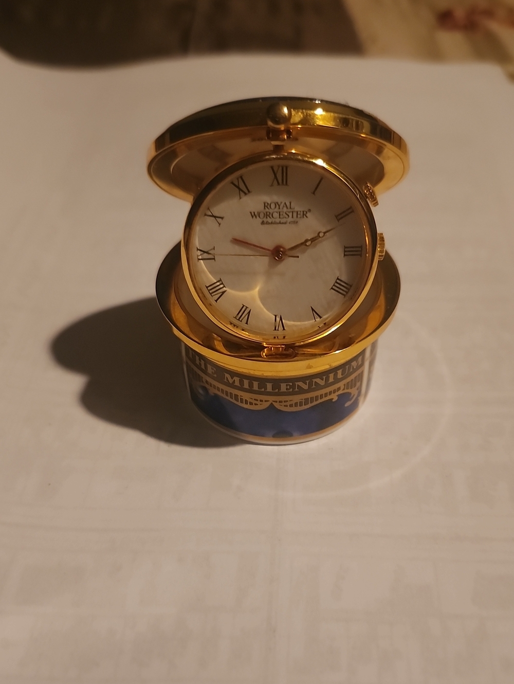Royal Worcester Gold and Blue Millennium Pocket-Style Clock